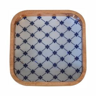 Blau-weißes quadratisches Schüssel-Set mit 2 Stück