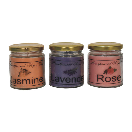 Kerzen-Geschenkset mit 3 Stück (Jasmin, Lavendel und Rose)