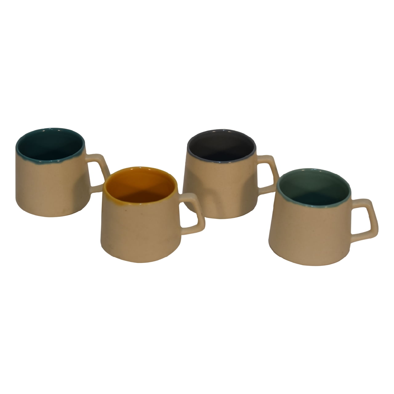 Cremefarbenes und mehrfarbiges Tassen-Set, 4 Stück