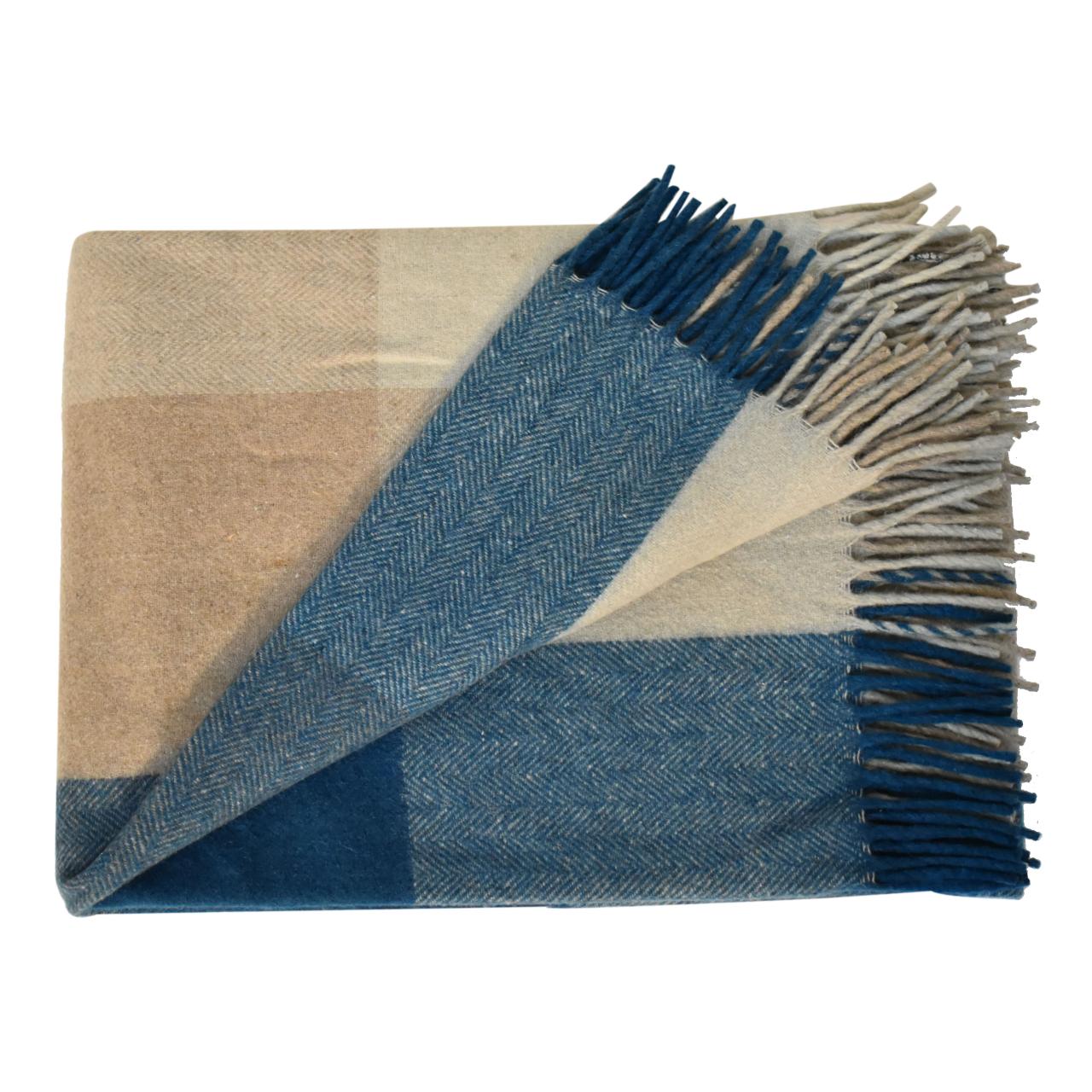 Selin blauer Wollüberwurf (Queen-Size-Größe 150 x 180 cm)