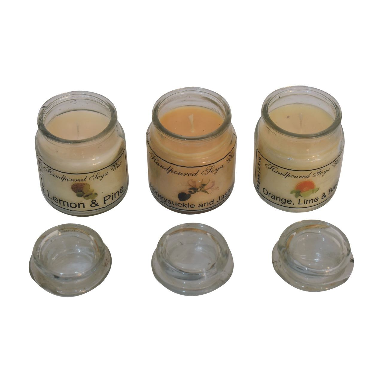 Sanduhrkerzen-Set mit 3 Stück (Zitrone und Kiefer, Geißblatt und Jasmin sowie Orange, Limette und Basilikum)