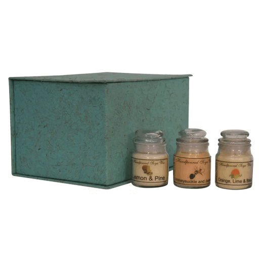 Sanduhrkerzen-Set mit 3 Stück (Zitrone und Kiefer, Geißblatt und Jasmin sowie Orange, Limette und Basilikum)