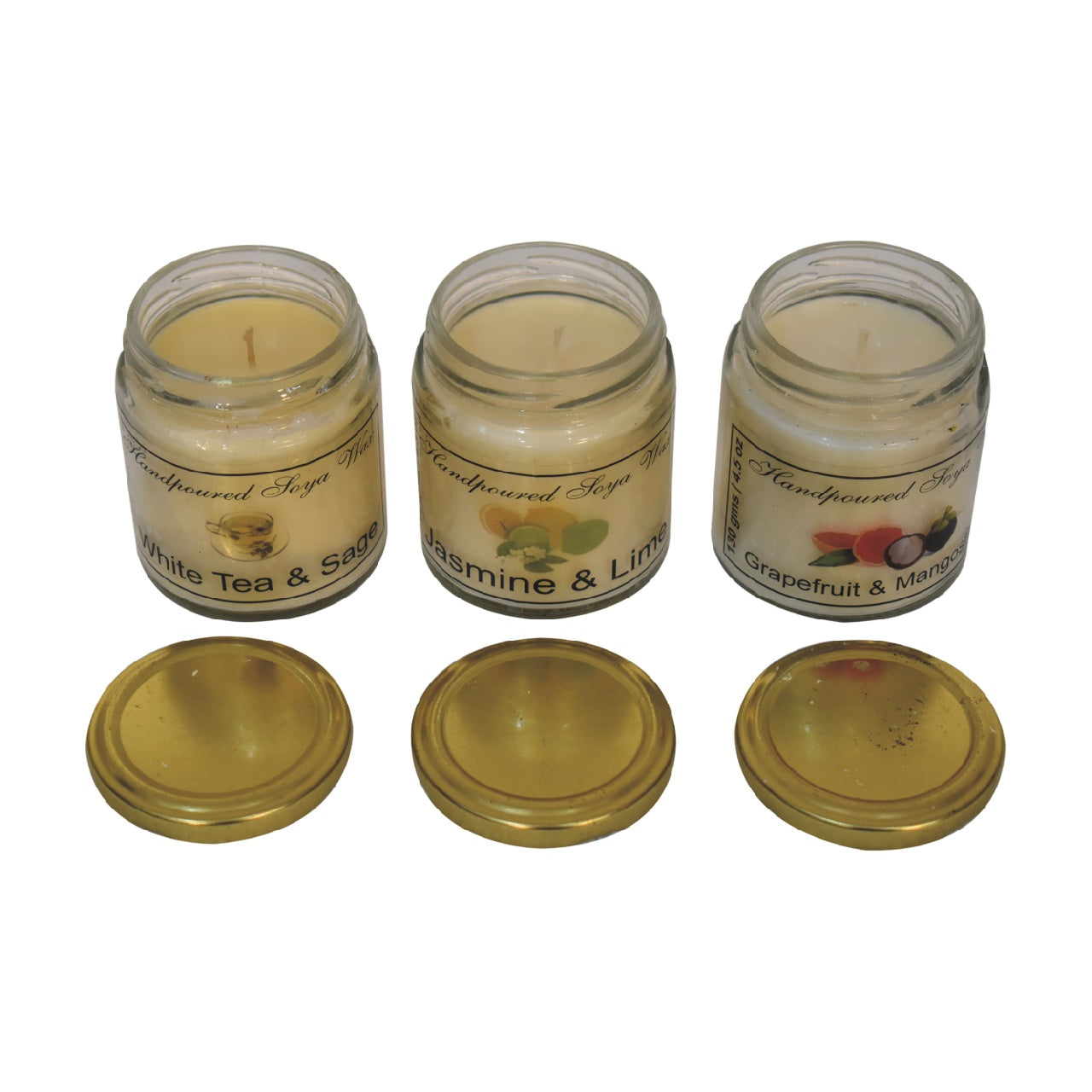 Kerzen-Geschenkset mit 3 Stück (Weißer Tee und Salbei, Jasmin und Limette, Grapefuit und Mangostan)