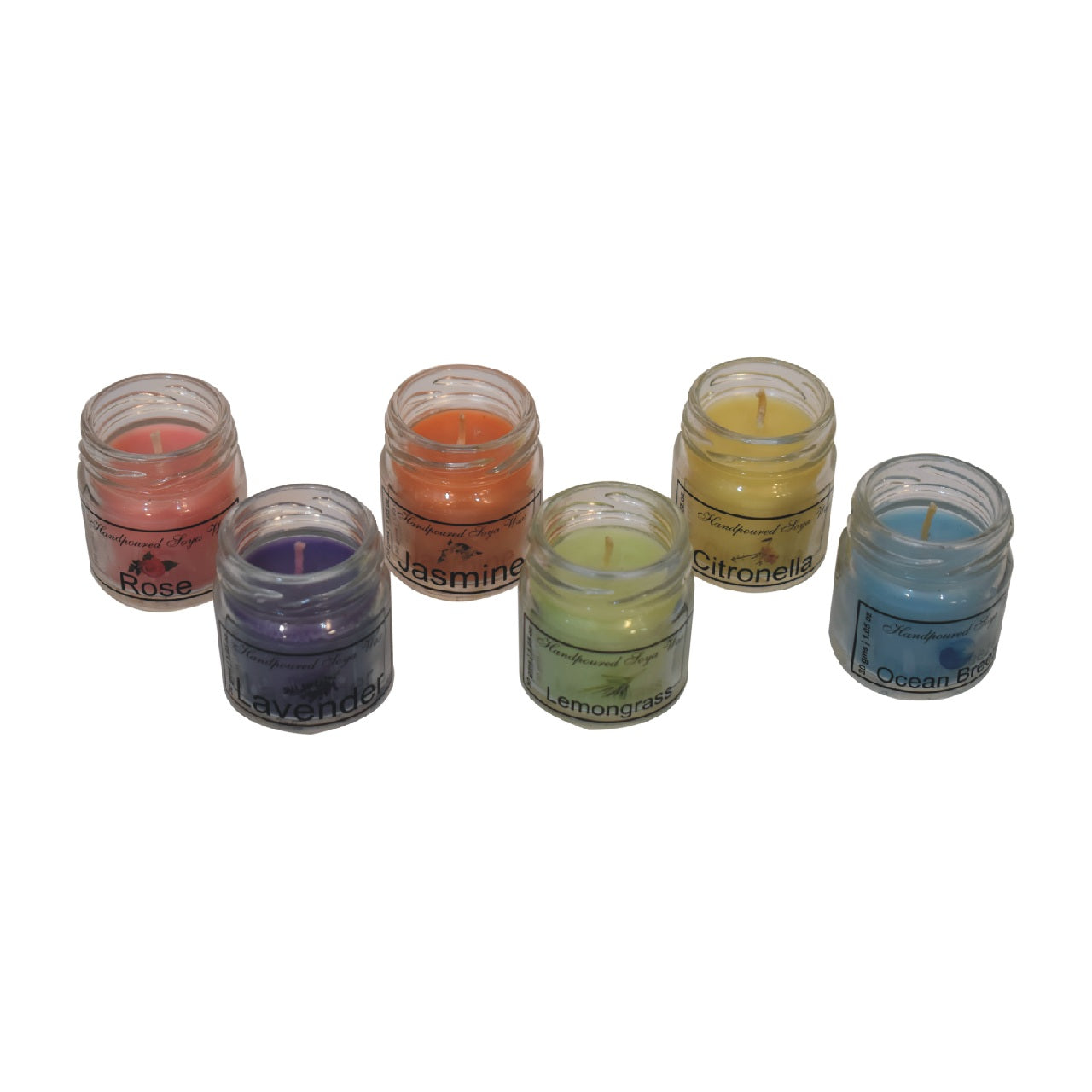 Mini-Kerzen-Set mit 6 Stück (Zitronengras, Lavendel, Rose, Citronella, Jasmin und Sommerfluten)