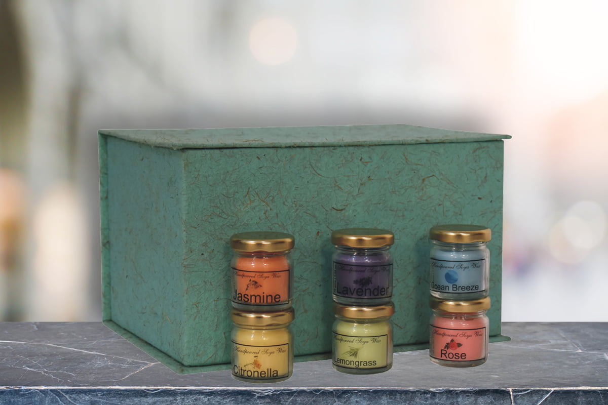 Mini-Kerzen-Set mit 6 Stück (Zitronengras, Lavendel, Rose, Citronella, Jasmin und Sommerfluten)