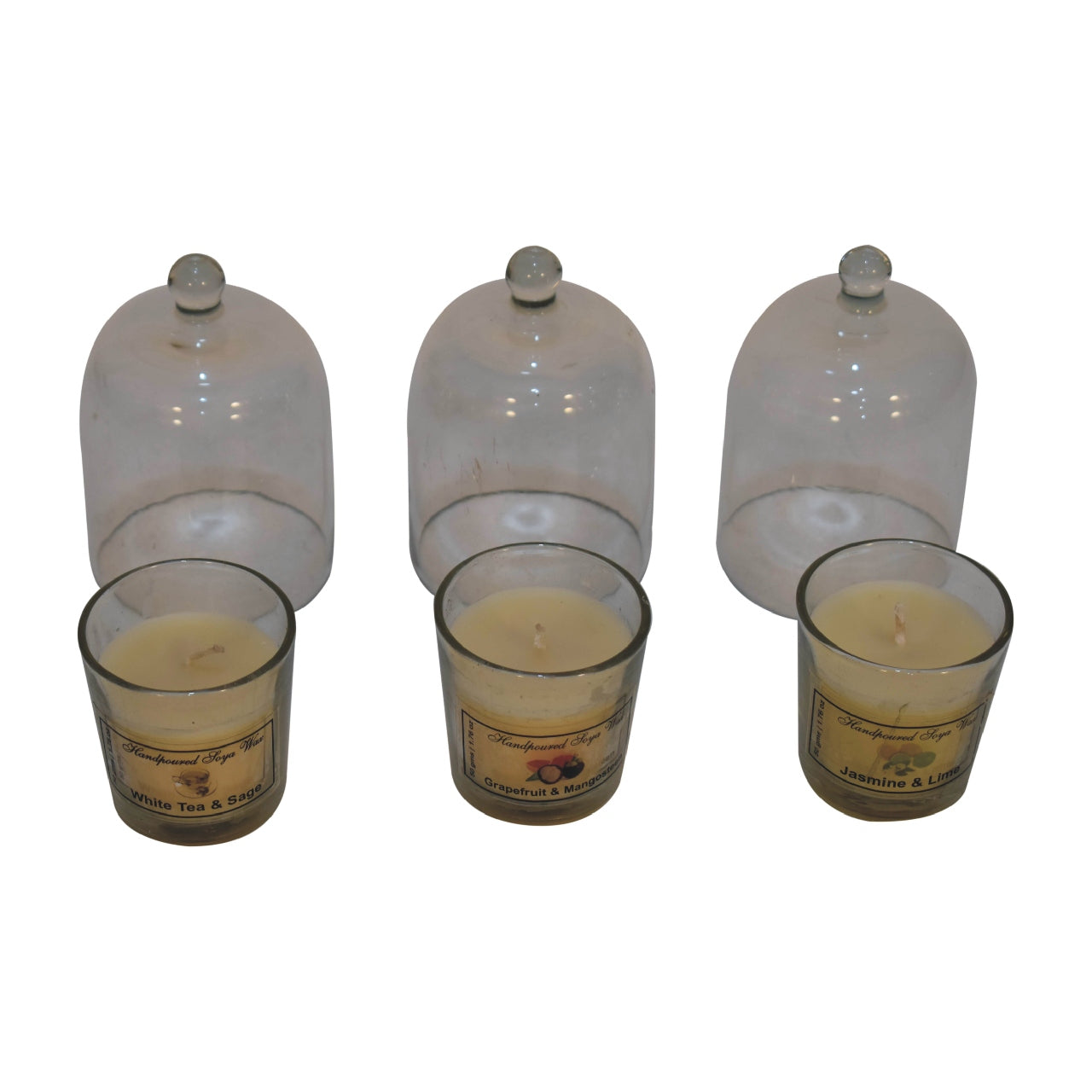 Rundes Kerzenset mit 3 Stück (Weißer Tee und Salbei, Grapefruit und Mangostan, Jasmin und Limette)