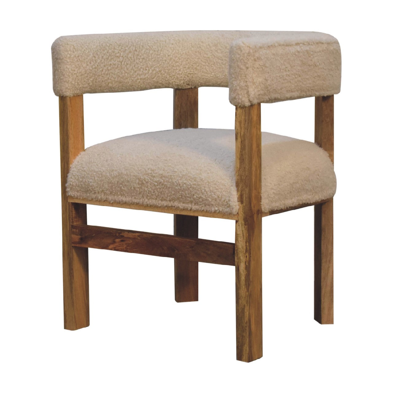 Stuhl aus cremefarbenem Bouclé-Massivholz
