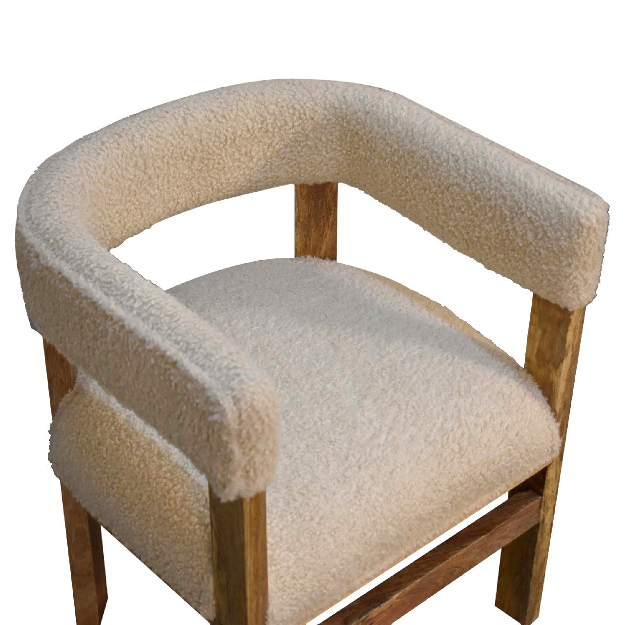 Stuhl aus cremefarbenem Bouclé-Massivholz