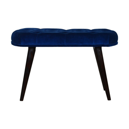 Königsblaue Sitzbank aus Baumwollsamt mit tiefen Knöpfen
