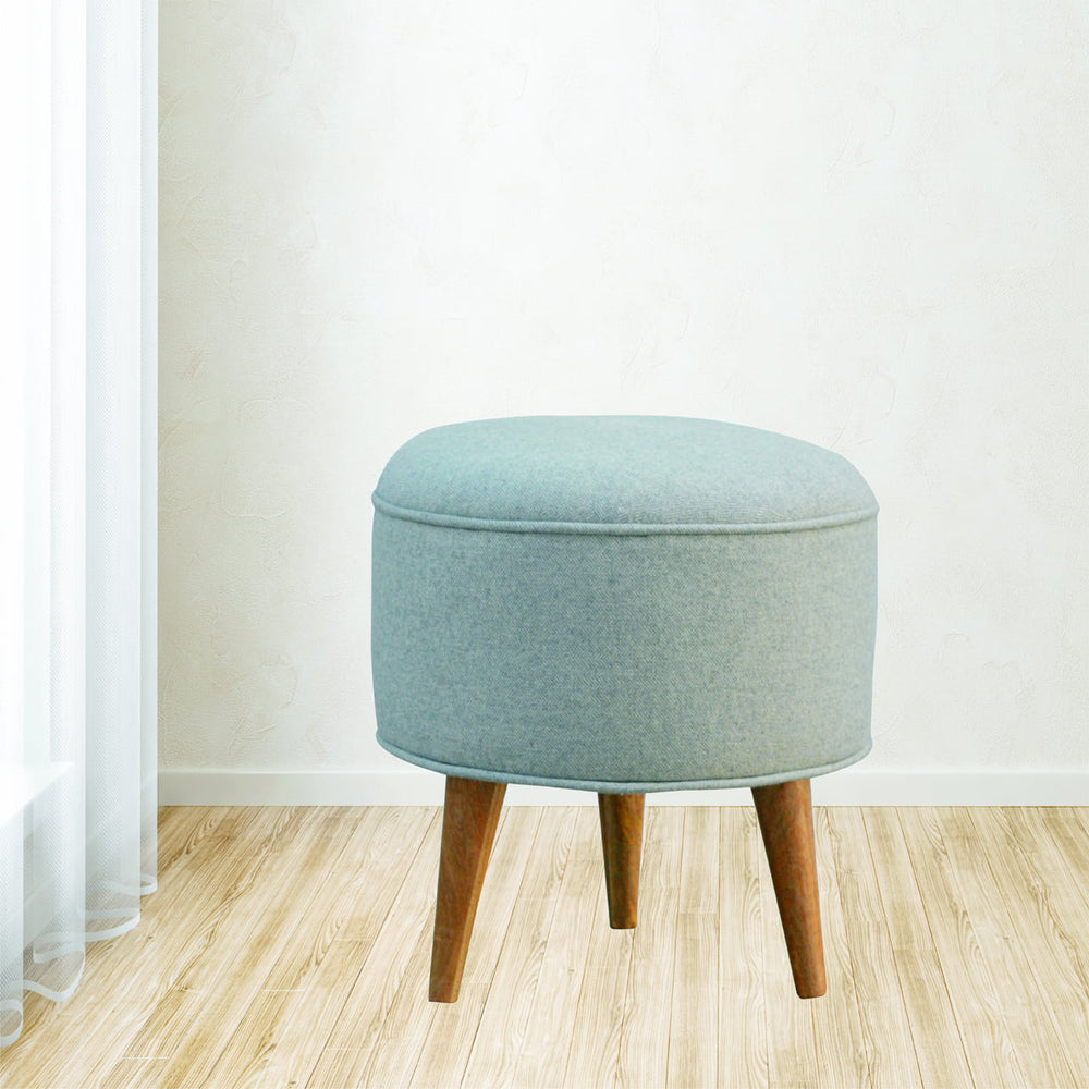 Round Grey Tweed Footstool