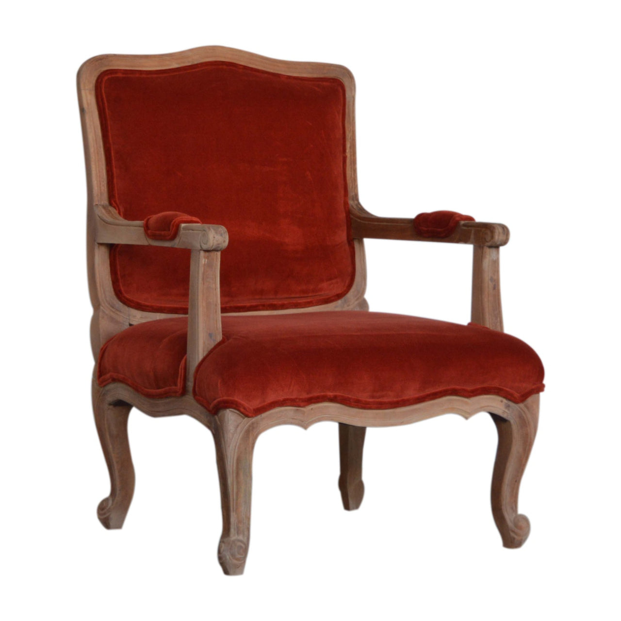 Chaise de style français en velours rouge brique