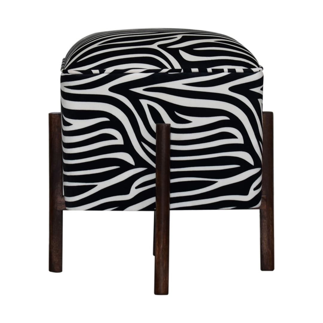 Zebra Print Footstool with Solid Wood Legs