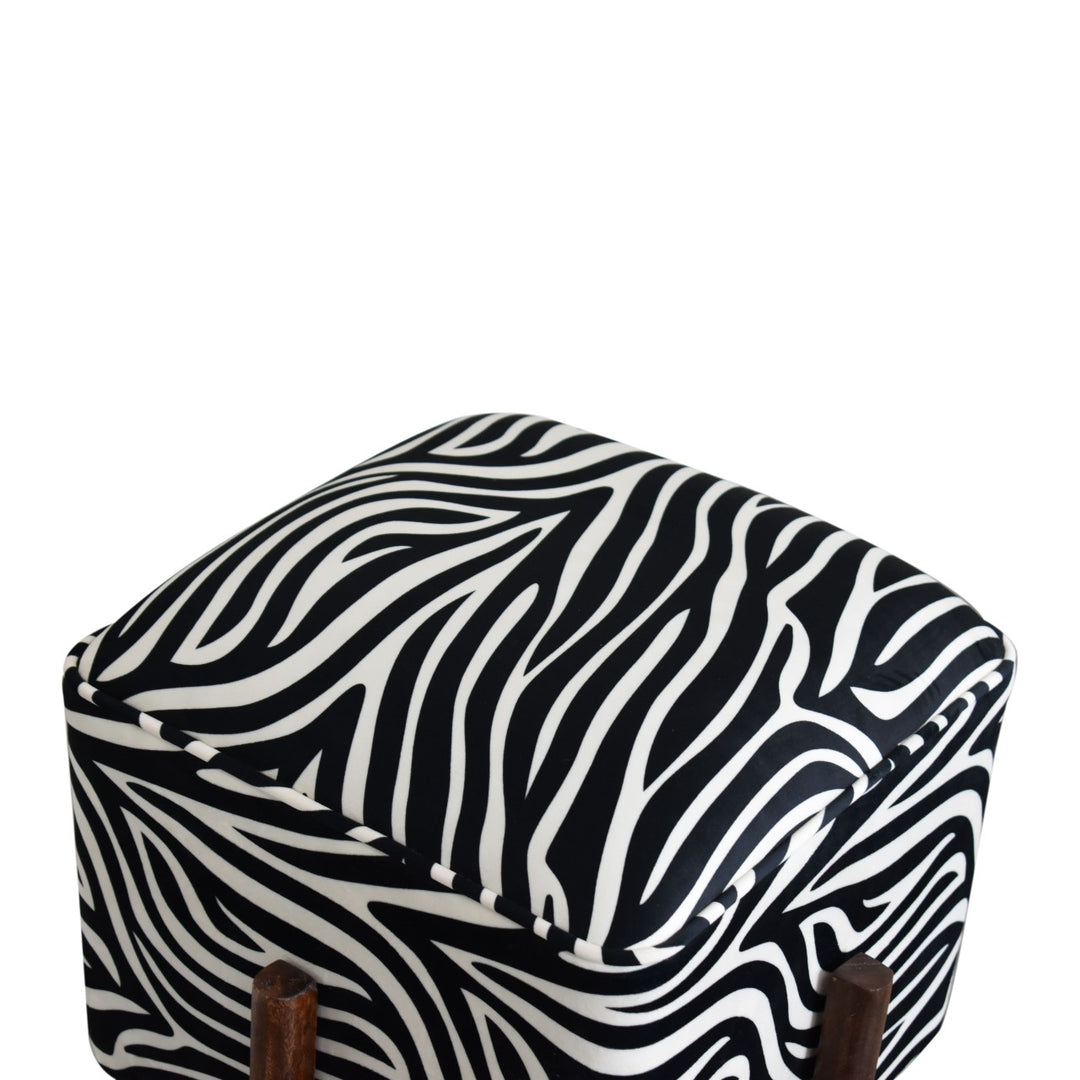Zebra Print Footstool with Solid Wood Legs