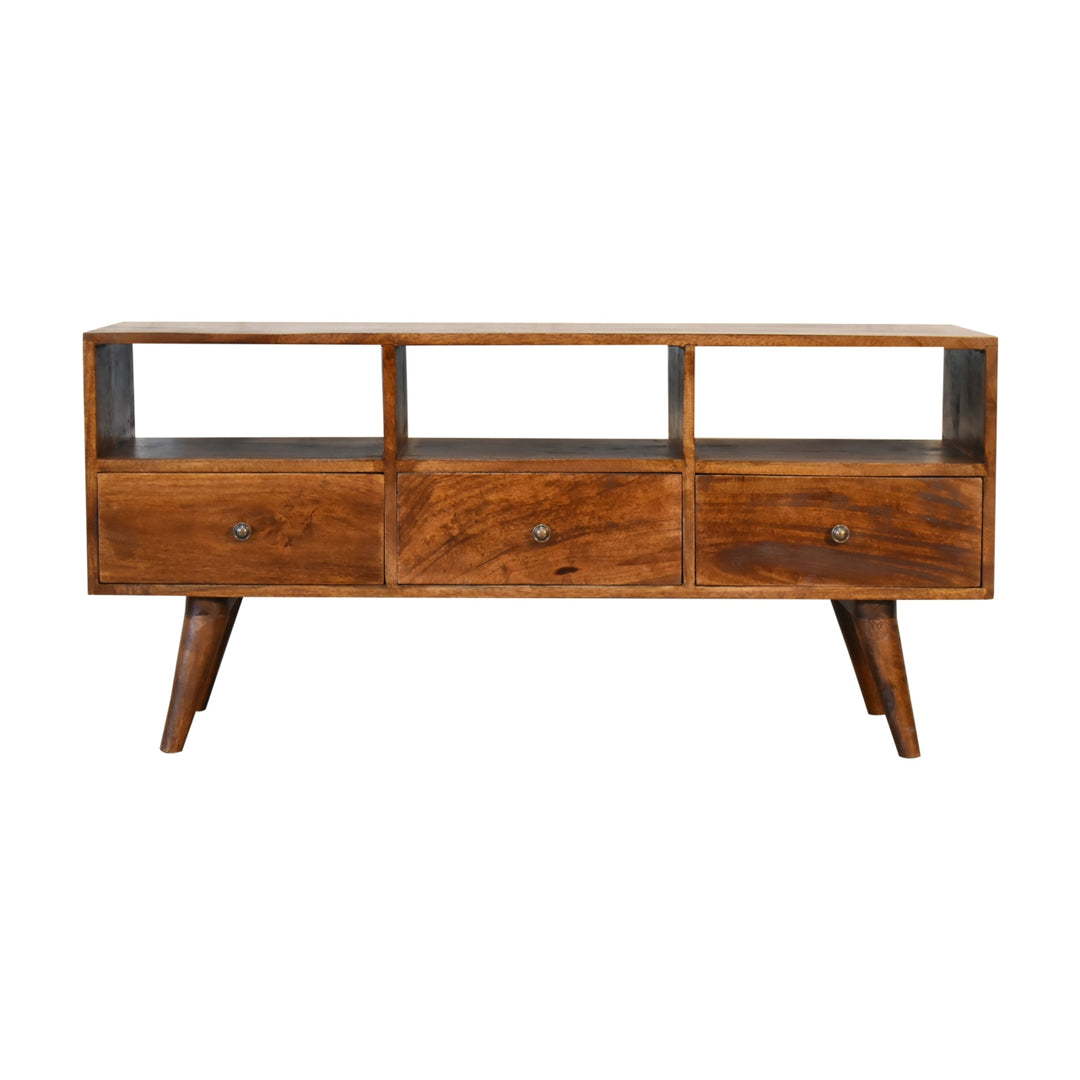 Chestnut Nordic Style TV Unit with 3 Drawers