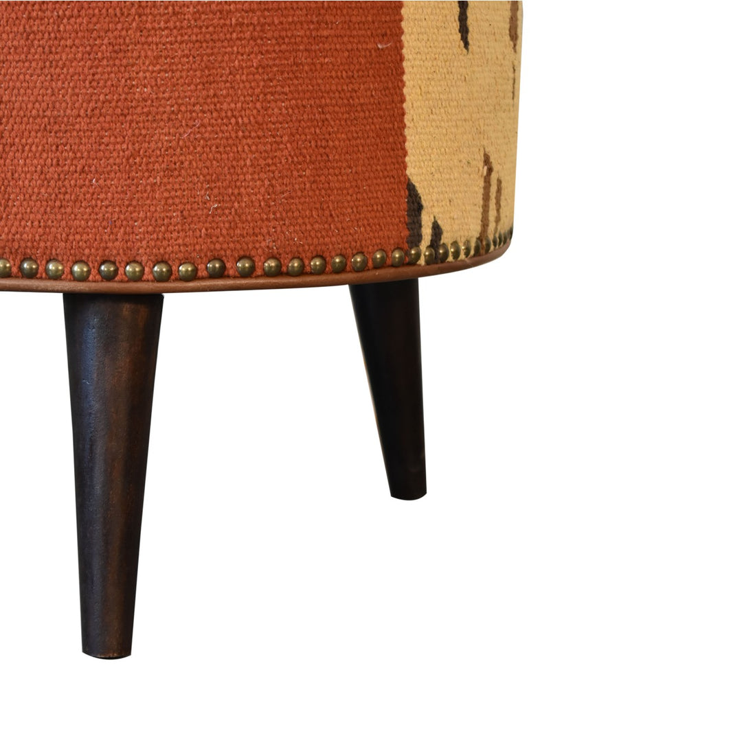 Durrie & Leather Mixed Footstool