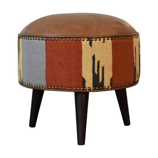 Durrie & Leather Mixed Footstool