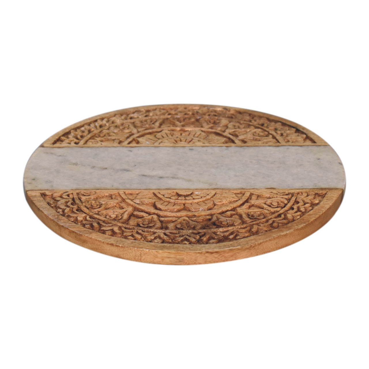 Planche à découper ronde en marbre et bois sculpté