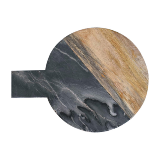 Planche à découper ronde en marbre noir, terrazzo et bois de manguier