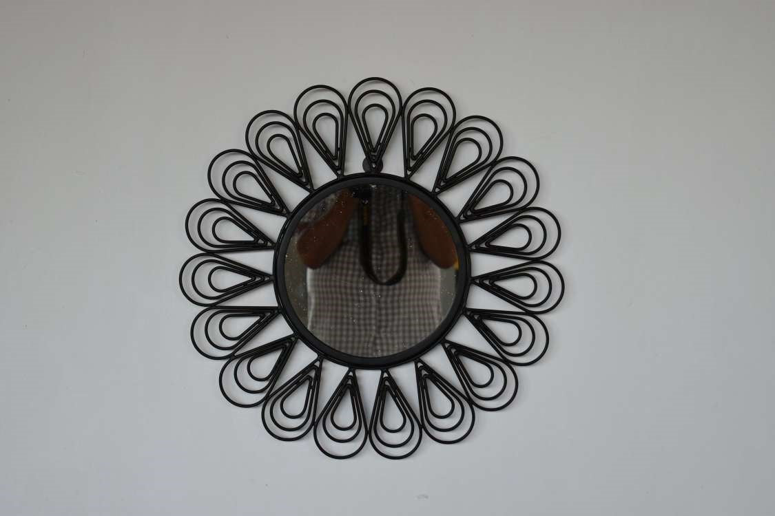 Black Coated Wired Flower Mirror