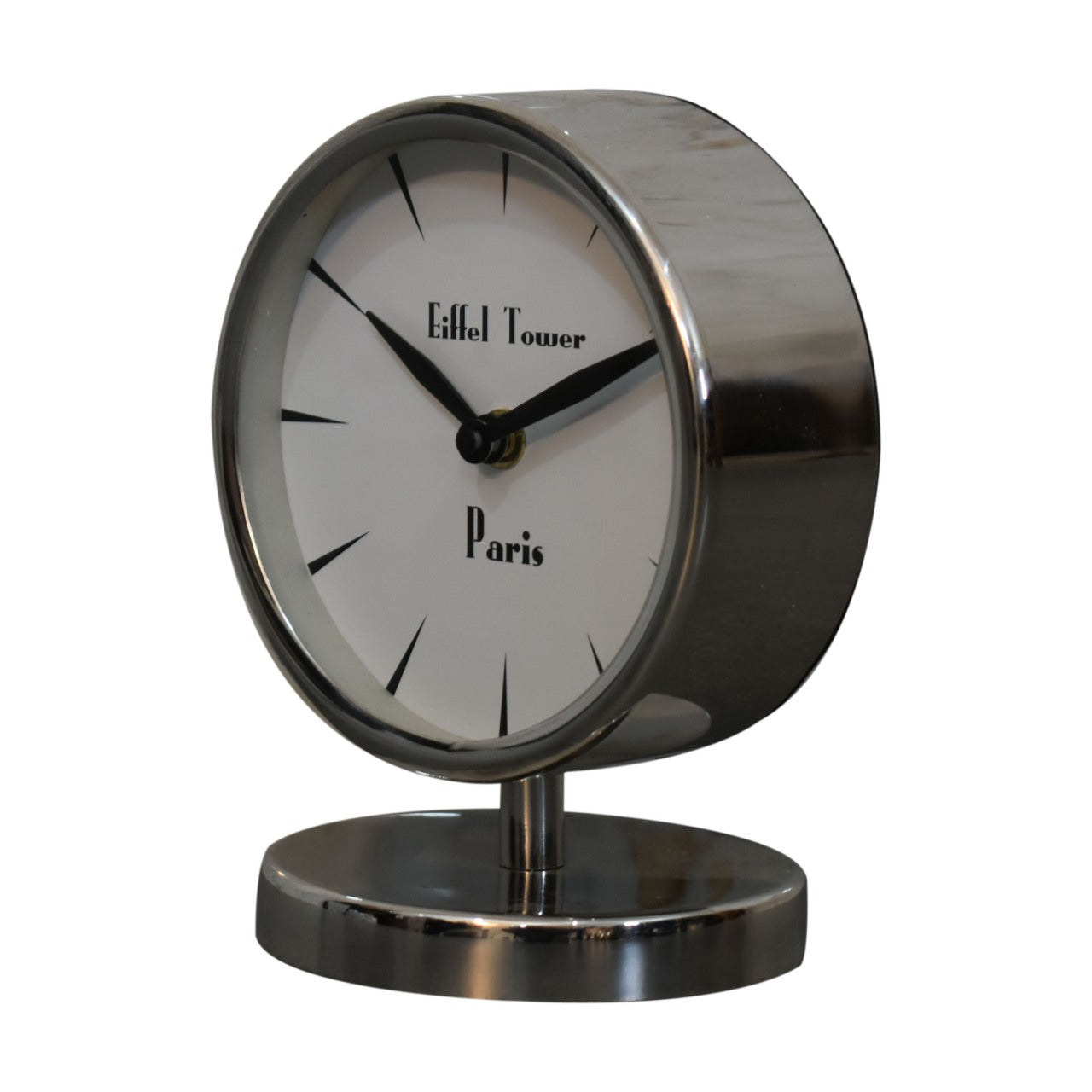 Horloge de table ronde chromée avec cadran blanc