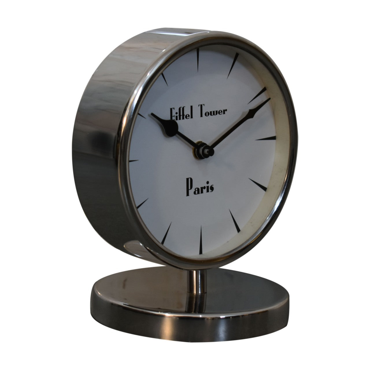 Round Chrome Table Clock with White Face