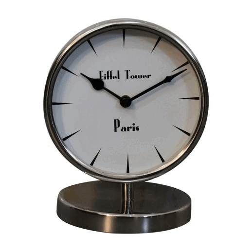 Horloge de table ronde chromée avec cadran blanc