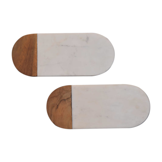 Planche à découper en marbre blanc et bois