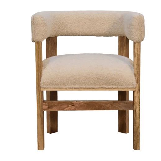 Bouclé Cream Solid Wood Chair