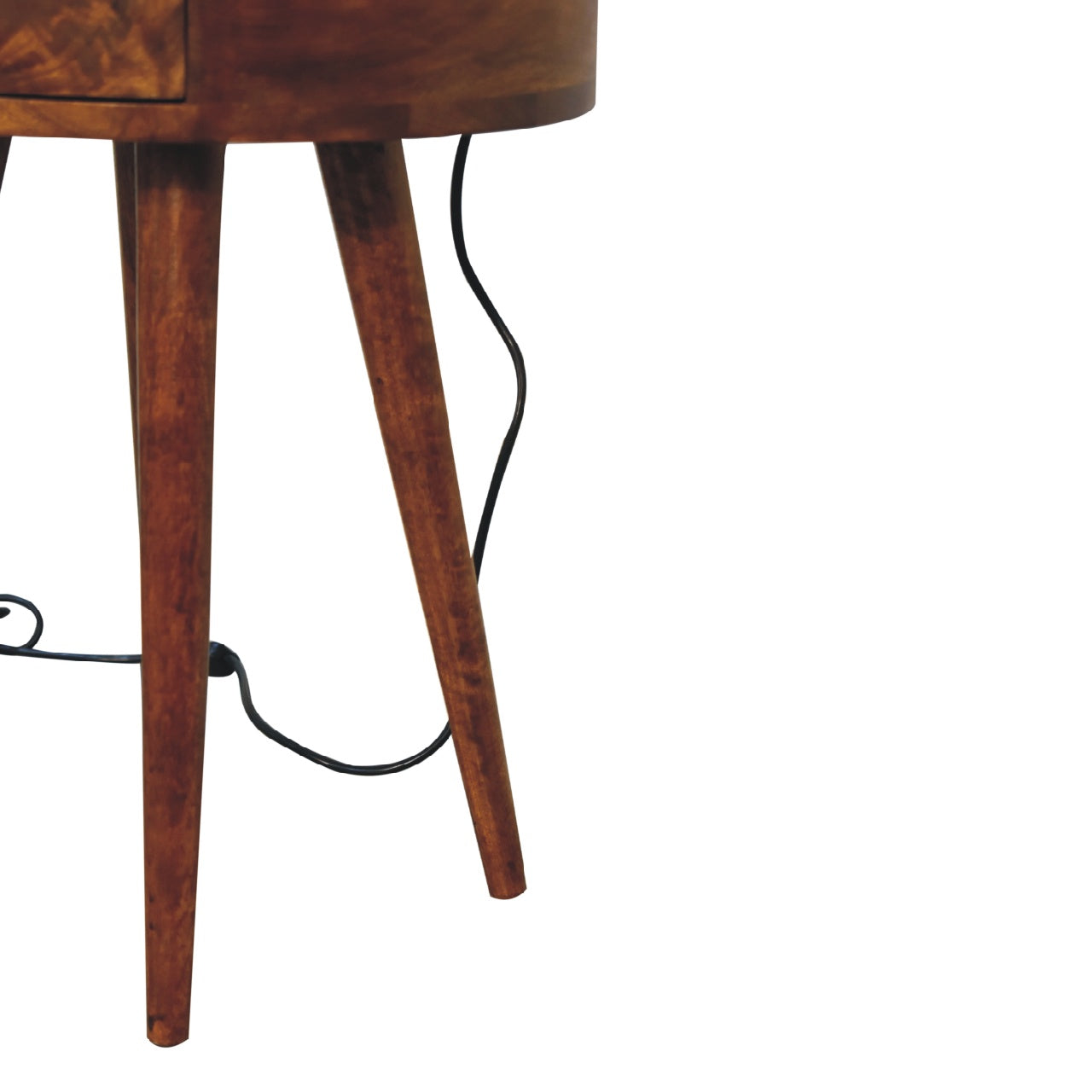 Table de chevet arrondie simple en châtaignier avec lampe de lecture