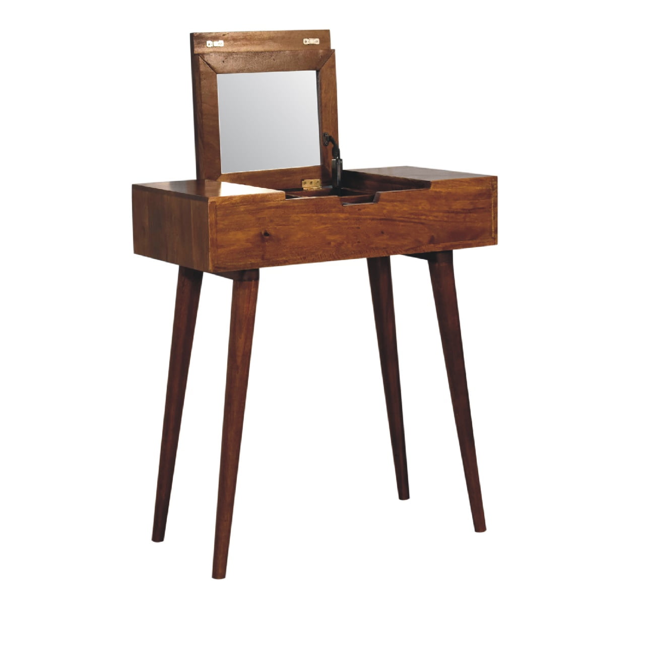 Mini Chestnut Dressing Table with Foldable Mirror