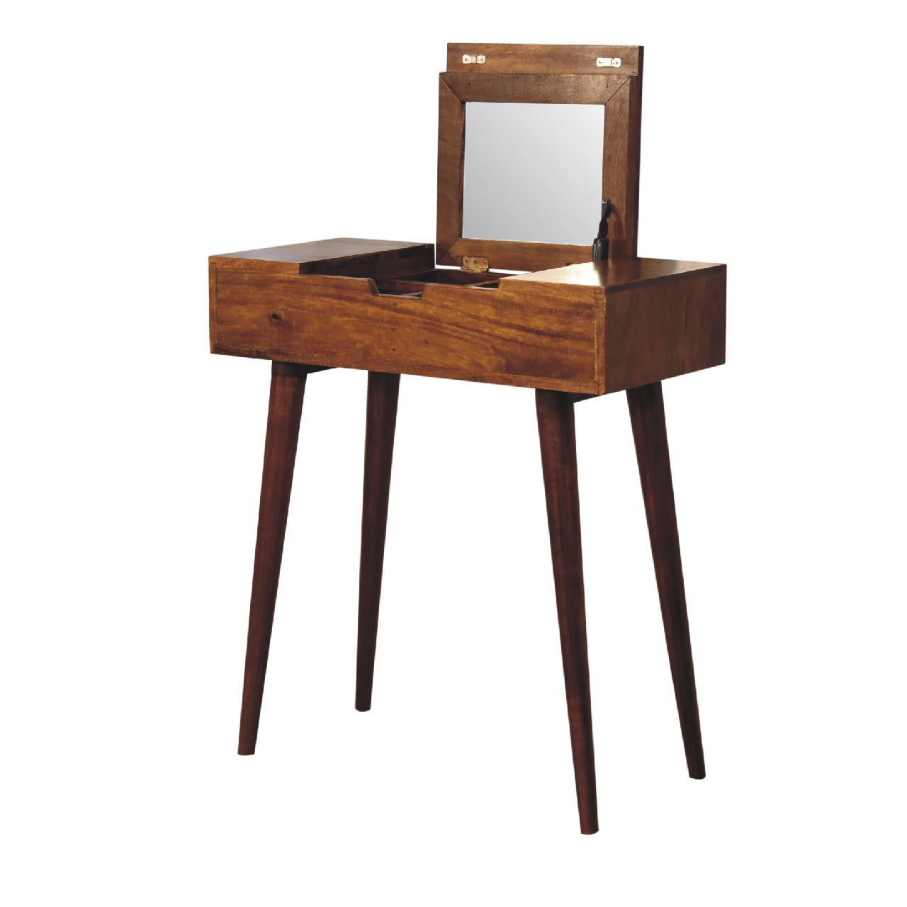 Mini Chestnut Dressing Table with Foldable Mirror