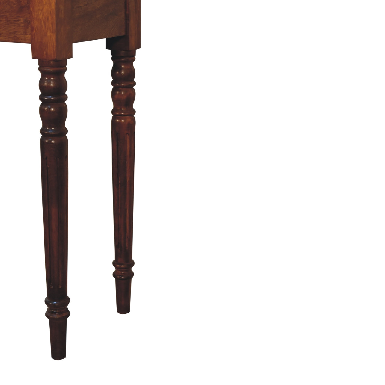 Schreibtisch aus Kastanienholz mit gedrechselten Beinen