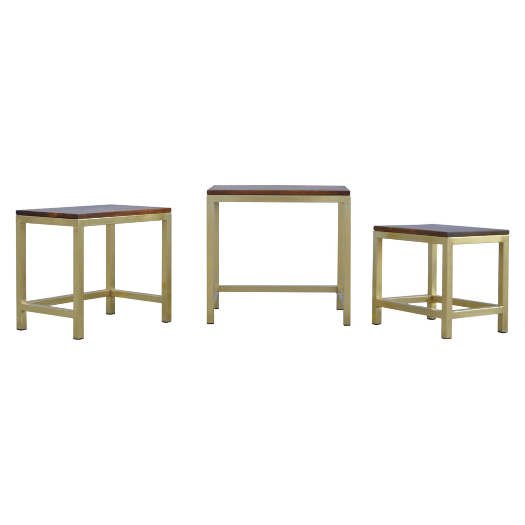 Golden Stool set of 3 with Chunky Wooden top